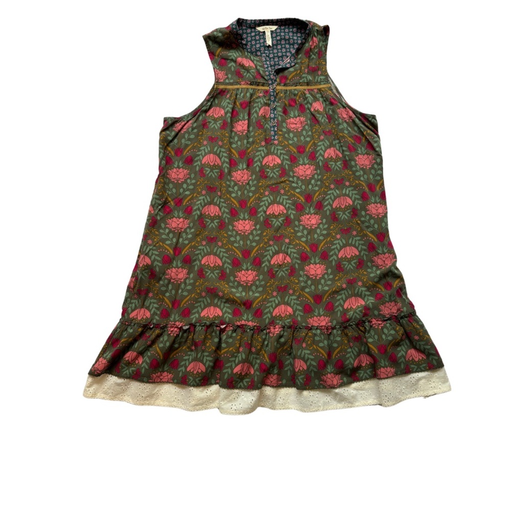 Matilda Jane Breaking New Ground Green Floral Print Lace Trim Shift Dress